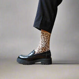 Chaussettes Paillettes Léopard Beige