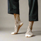 Chaussettes Paillettes Léopard Beige