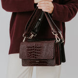 Sac Carré Parfait Croco Bordeaux