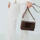 Sac Carré Parfait Croco Bordeaux