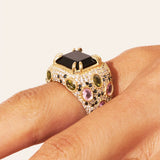 Panthère ring Black colored quartz
