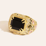 Panthère ring Black colored quartz
