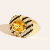 Zebra Ring with Yellow Quartz & Black Enamel