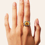 Zebra Ring with Yellow Quartz & Black Enamel