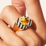 Zebra Ring with Yellow Quartz & Black Enamel