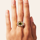 Bague Zèbre Quartz coloré vert & émail bordeaux