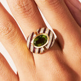 Bague Zèbre Quartz coloré vert & émail bordeaux