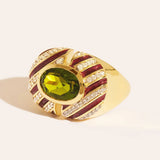 Bague Zèbre Quartz coloré vert & émail bordeaux