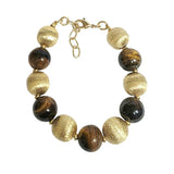 Bracelet boules or et oeil de tigre