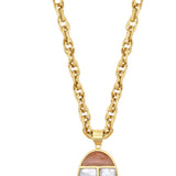Mother-of-pearl scarab and peach moonstone long necklace