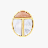 White mother-of-pearl scarab ring with peach moonstone