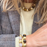 Gold and rose quartz bead bracelet