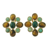 Tiger's eye, malachite and aventurine clip-on earrings